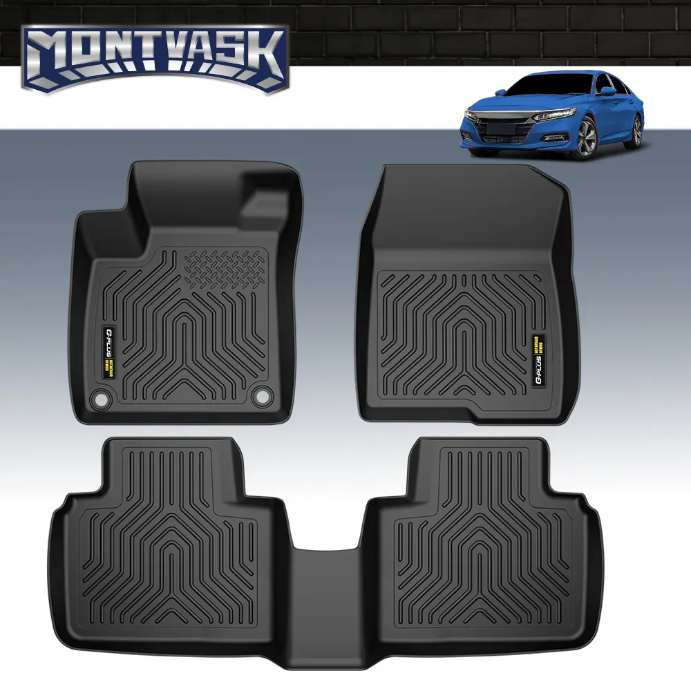 CROSSDESIGN Synthetic TPE Car Floor Mats - All-Weather Waterproof Durable Protector Non-Slip Upgraded Version, Fit for 08-12/2008-2024 Accord Sedan 4-Door/2006-2025 Civic Sedan Hatchback, Accord/Civic Car Interior Accessory, Protector Non-Slip Mats