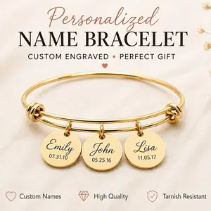 Personalized Name Bracelet – Custom Engraved Charm Bangle Gift for Her