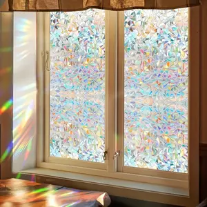 Electrostatic Adsorption Window Film Retro Stained Glass Design Removable Privacy Sticker Plaid Rainbow Thickened Traceless for Home Bedroom Living Room Bathroom Glam Decor Decorative Smooth Dreamy Ripples kitchen decor girl room accessories cling