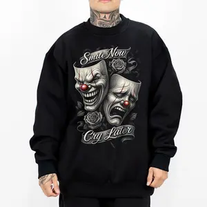 Smile Now Cry Later Silver Design Chicano Clothing Hoodies for Men Men's SMNCL4 Streetwear Lowrider Graphic Tee Unisex Loose Fit 50% Cotton 50% Polyester - Fabric, Menswear Oversized Casual