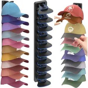 Hat Organizer for Baseball Caps 1 Pack, Adhesive Hat Rack for Wall, Baseball Cap Organizer (Black)