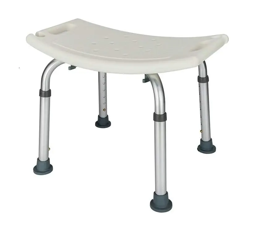 Adjustable Height Aluminium Bathing Chair for Adults - 300 lbs Capacity, Anti-Slip 13" x 21" Seat, 15-20" Height Range, Drainage Holes, Tool-Free Assembly, White Bathroom Supply, Height Adjust, 13In(W) X 21In(D) X 14.96-19.69In