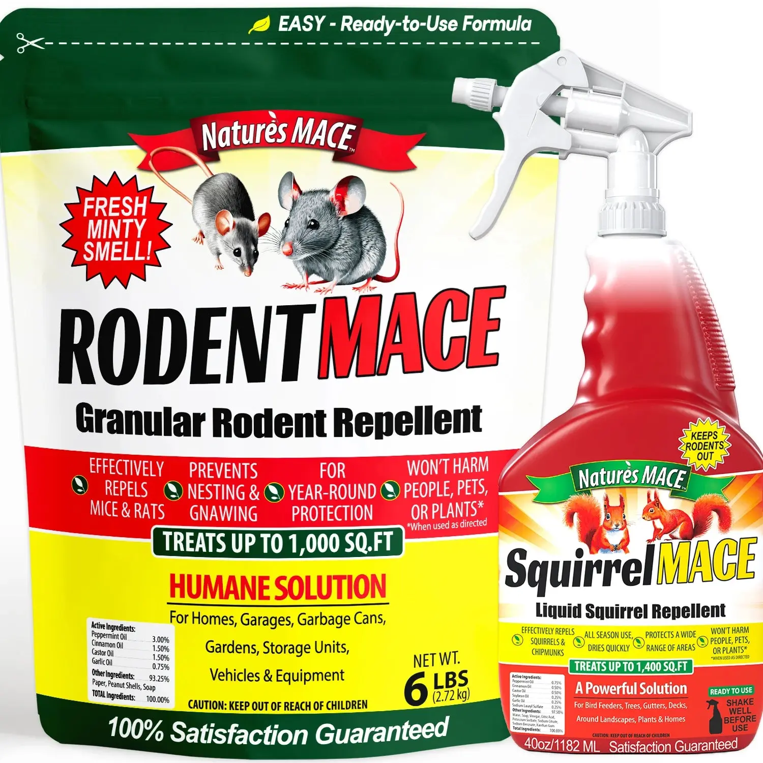 Nature's MACE Natural Fast-Acting Squirrel Digging Repellent Kit - Pet Training & Behavior Aid Spray for Squirrels, Gardens