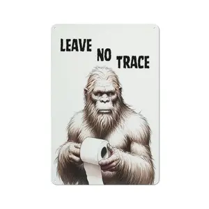 Vintage Bigfoot "Leave No Trace" Metal Wall Sign - Humorous Sasquatch Art | Ideal Gift for Camping Fans & Bathroom Decor Lovers