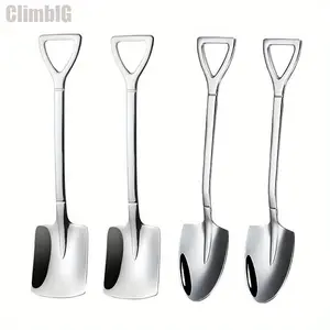 4Pcs Elegant Stainless Steel Dessert Spoons - Aesthetic Reusable Ice Cream Watermelon Spoons Ergonomic Handle Durable Portable for Camping Picnic Kitchen