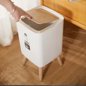1pc Kitchen Trash Can, Large Capacity Covered Bin for Home Bathroom Office Living Room, Simple Design with Feet, Stable Base, Waste Paper Basket