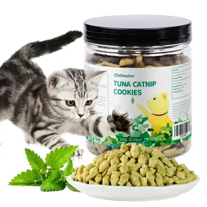 Natural Cat Grass Treats – Salmon Catnip Snacks for Indoor Cats, Healthy Hairball Control, Crunchy Dental Biscuits & Kitten Training Treats, 5.29oz