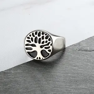 GTHIC Tree Of Life Stainless Steel Viking Ring for Men and Women Signet Ring Daily Wear