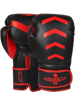 Exxact Sports Knockout Youth Boxing Gloves for Kids (3-15 Years) with Padded Protection, Durable Engineered Leather, Black/Red, Ideal for Sparring