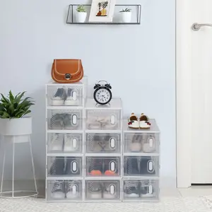 12-Pack Lightweight Clear Plastic Stackable Shoe Storage Boxes - White Home Organizer with Easy Installation, Multi-Level & Versatile Portable Storage cabinet