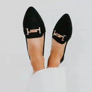 Black pointed loafer with gold buckle- The Duchess