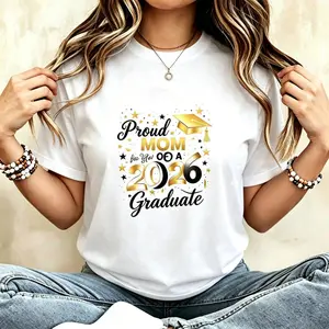 Graduation Cap MOM Of A 2026 Graduate Print Tshirt Crewneck Casual Tee For Mother Graduation Celebration