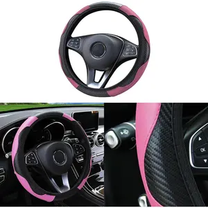 Carbon Fiber Microfiber PU Leather Steering Wheel Cover 15 inch  Anti-Slip Breathable Interior Accessories for Men Women
