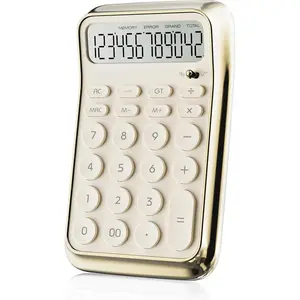 Desktop Calculator, 12 Digit  Display with% Key, Metallic Vacuum-Plated Surface,  for Office, School, or  (Electroplated White, Non-Voice)