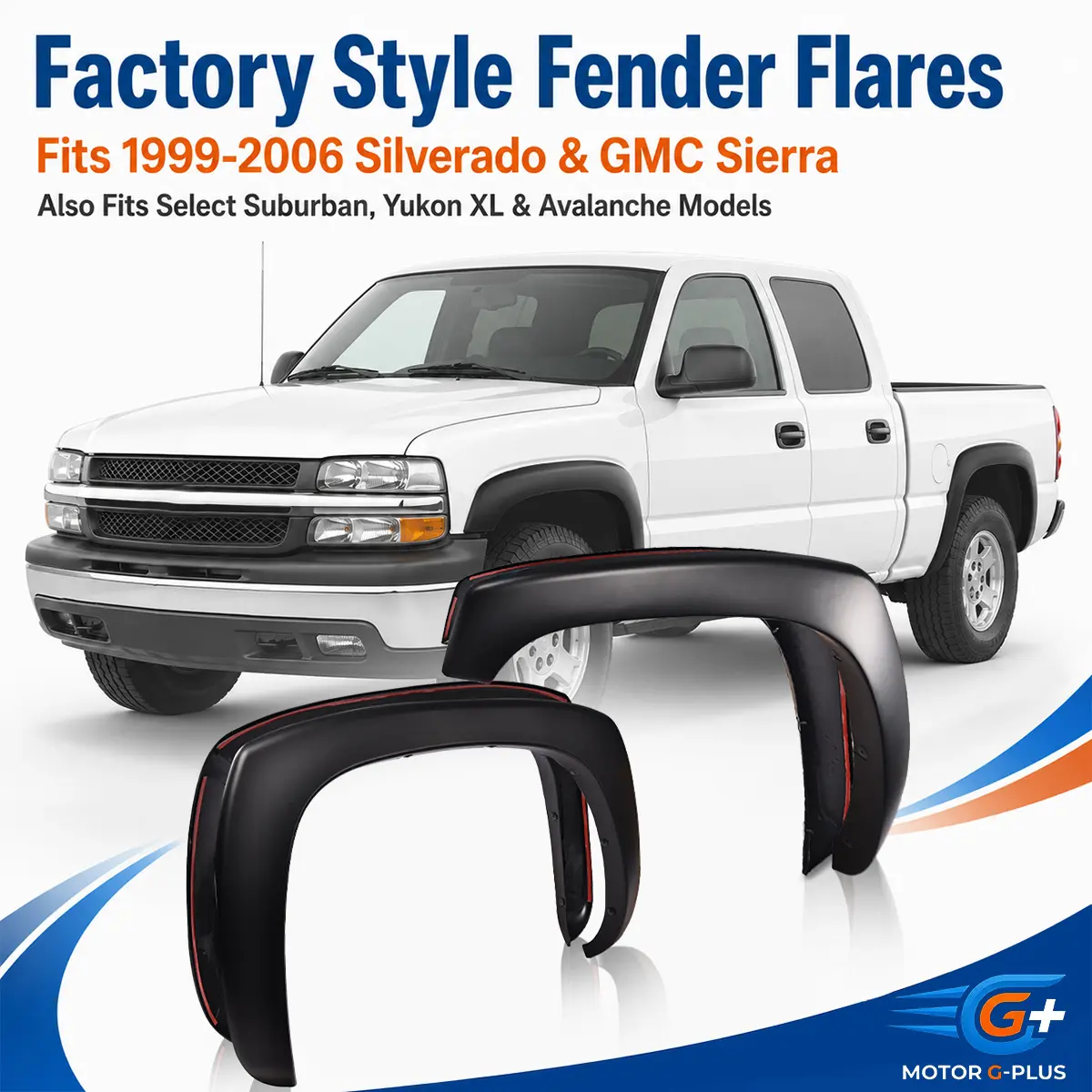 MOTOR GPLUS Matte Factory Flare Look Wheel Fender Flares - Heavy-Duty Automotive Debris Shield, Injection Mold Wide Body Kit, Easy-Install Car Exterior Accessories for 1999-2007 GMC Sierra, Yukon XL & Chevy Silverado Trucks (Father's Day Gift)