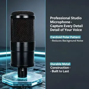 D208 Silk Screen/no Silk Screen Studio Microphone, Cardioid Polar, Durable Construction, Ideal for Recording/live Streaming/ktv, Plug and Play, Easy to Use, Perfect for Various Scenes