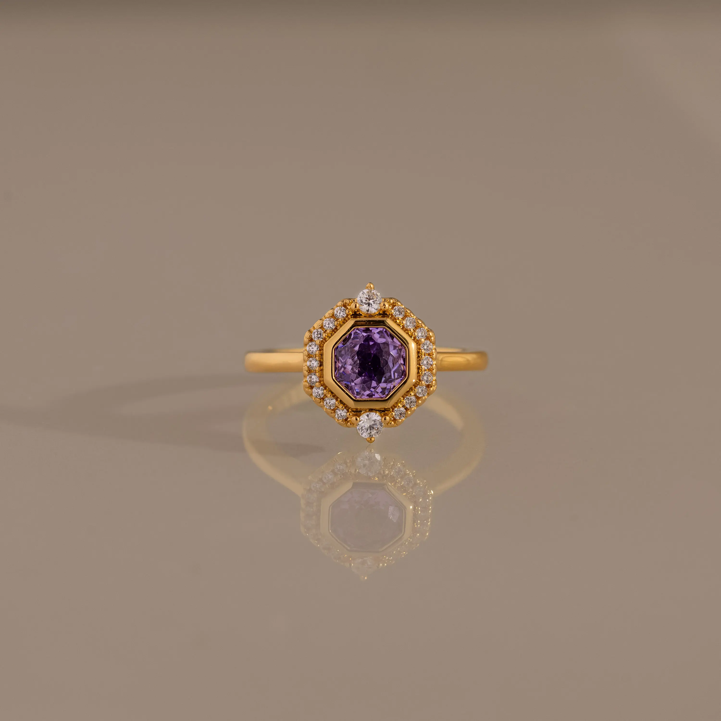 Celestial Alexandrite Halo Ring by Caitlyn Minimalist - Pave Purple Gemstone Ring in 18K Gold - Unique Jewelry - Anniversary Gift for Her