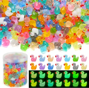 240pcs Luminous Mini Resin Ducks, Tiny Animals Bulk Glow in The Dark Small Plastic Miniature Ducks