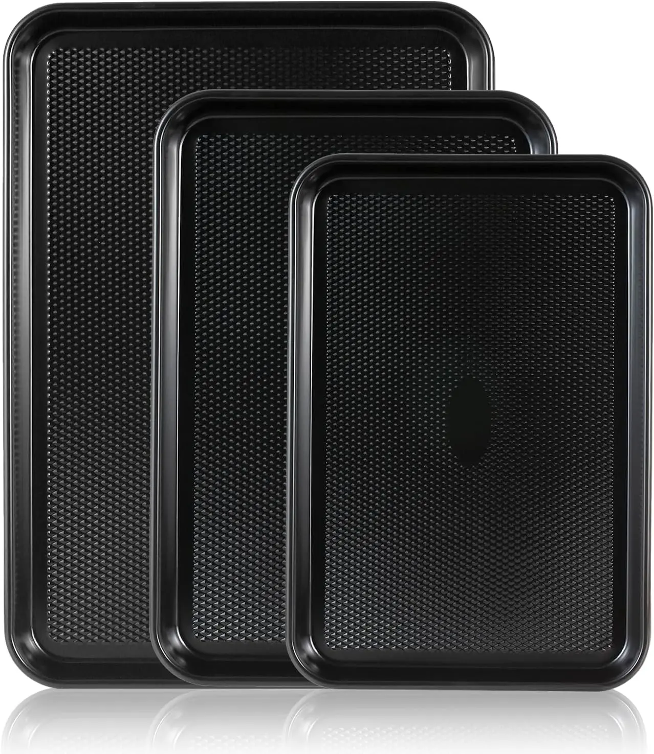 Cookie Sheets for Baking Nonstick - Baking Sheet Pan Set of 3, Half/Quarter/Jelly Roll Pan for Oven with Diamond Texture Pattern, 57% Thicker Carbon Steel Cookie Trays, Dark Grey