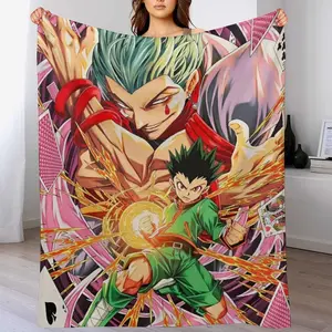 Hunter x Hunter Gon Freecss & Hisoka Anime Throw Blanket, Soft Flannel HxH Battle Blanket, Cozy Anime Decor for Couch Bed, Anime Lover Gift