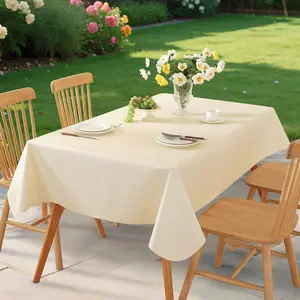 Rectangle Table Cloth,  Vinyl Tablecloth with Flannel Backing, Wipeable  Rectangular Plastic Tablecloths for Dining, Camping, Indoor and Outdoor (Beige, 52" x 70")