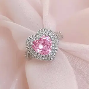S925 Sterling Silver Pink Heart Zircon Ring: Romantic Gift for Wedding, Anniversary, Mother's Day | Luxury Fashion Jewelry