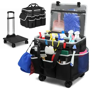 Multi-Functional Rolling Cleaning Caddy - Large Capacity Portable Storage Bag for Janitorial Tools
