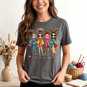 Women's Plus Size Vintage Graphic Tees - Four Cool Best Friends Oversized T-Shirt | BFF Aesthetic Trendy Tops