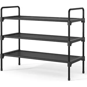 3-Tier Shoe Rack for Closet & Entryway, Space-Saving Sturdy Shoe Shelf Organizer, 27.6" Wide, Black