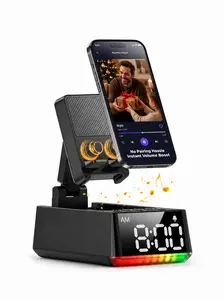 Father's Day Gift for Dad – 5-in-1 Induction Bluetooth Speaker Stand with Alarm Clock, 360° Adjustable Phone Holder & RGB Ambient Light | Gifts for Him Husband Grandpa, Christmas Cellphone speaker bluetooth speaker subwoofer bluetooth speakers