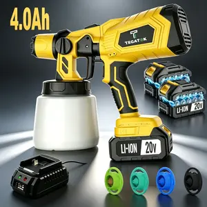 TEGATOK 20V Cordless Paint Sprayer with 1 or 2 Batteries, Fast Charging HVLP Paint Gun, 4 Spray Patterns for Furniture, Fence, Wall & Car Painting Motor Copper