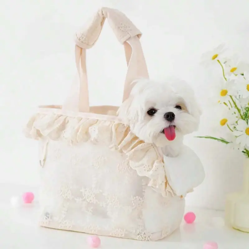 Chic Lace Breathable Mesh Pet Carrier: Soft Padded Base, Adjustable Strap, Zipper & Inner Leash, Washable Portable Bag for Small Puppies Kittens, Travel Daily Shopping