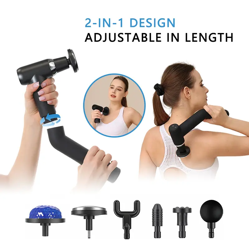 Deep Tissue massage Gun with LED Display, Length Adjustable Massage Hammer, 20 Speeds, Portable Electric Muscle Massage Device Back Massager Quiet, Gift for Women & Men