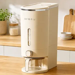 UFORU insect-proof airtight Rice Dispenser with Measuring Cups - Moisture-Resistant Plastic, Airtight Grain Storage Container for Soybeans, Corn & Cereals,pet food,cat food,dog food,suitable for kitchen and food storage room