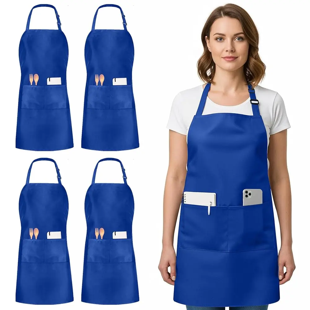 Kichly Shiny Polyester Adjustable Strap Apron with Pockets - Water, Oil Resistant Cooking Apron for Men, Women (1-Pack)