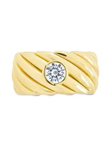 Blythe Woven CZ Ring with Central Stone, Gold Finish, Elegant Design, Ideal for Everyday Wear
