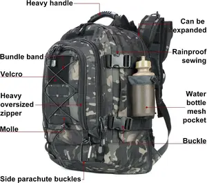 Large Expandable 40-64L Durable Military Tactical Backpack 3 Day Bag Hiking Gym Sport Camping Large Capacity Tactical Multifunctional zipper Women's outdoor Travel Mountaineering versatile Camouflage Backpack for Men and Women with Waist Strap
