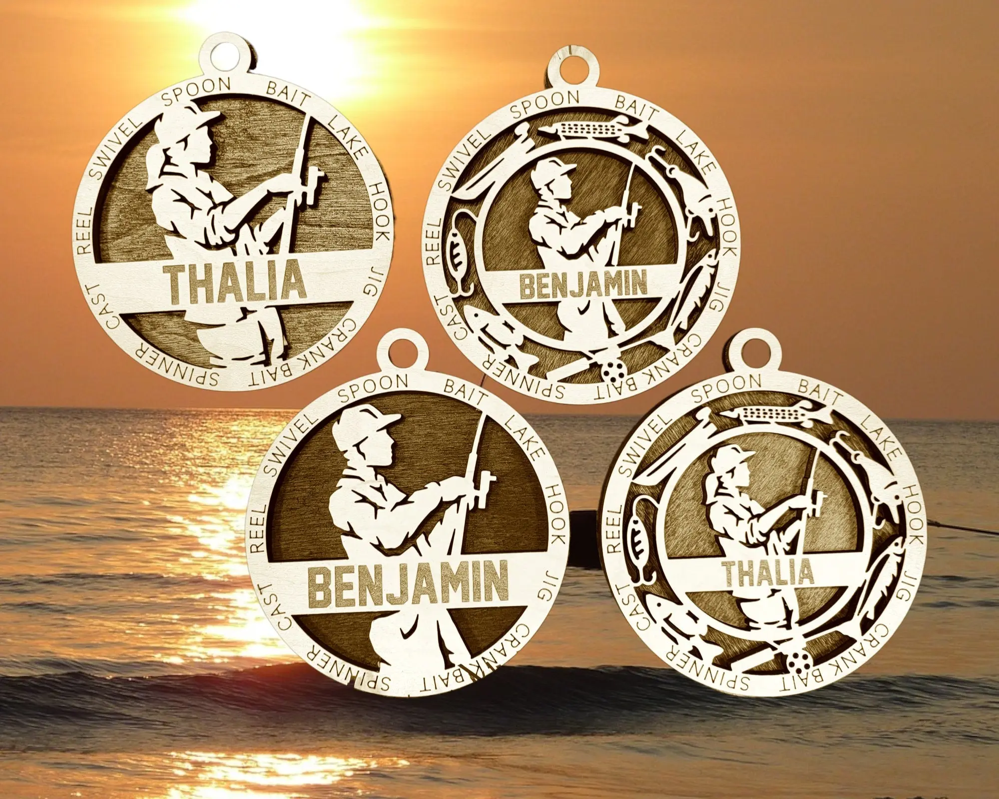 Personalized Fisherman Competitive Bass Fishing with Custom Name Christmas Ornament Gift Engraved Wood Team Award Medal