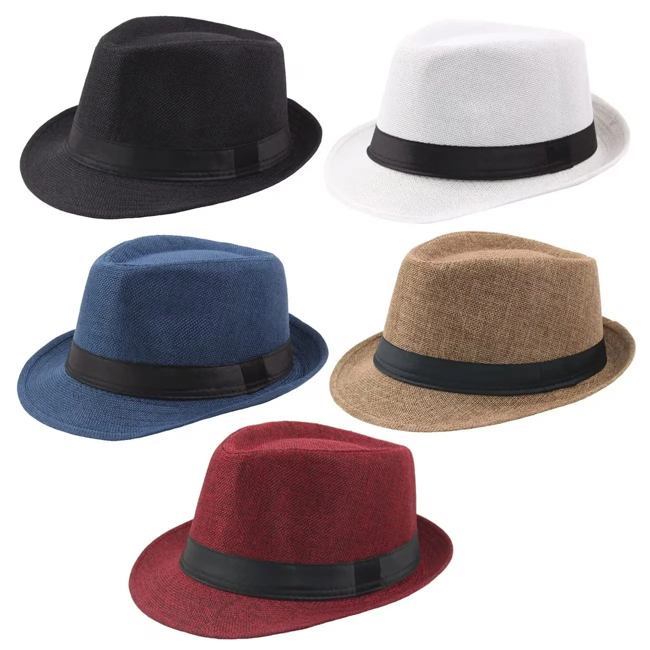 5 Pack Fedora Hat Set for Men Women, Classic Short Brim Cotton Blend Summer Sun Hat, Lightweight for Beach & Golf, Lightweight Golf Hat