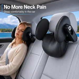 Ergonomic Car Neck Pillow Multifunctional Headrest & Side Pillow Adjustable Slide & Rotate, Premium Memory Foam for Neck Support & Comfortable Sleep, with Hooks for Bags & Phone/Tablet Holder, Extra Storage, Suitable for Adults & Kids, Ideal Gift