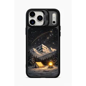 Outdoor adventure style phone case with three lens design, featuring starry sky, snow capped mountains, and camping.Durable and drop resistant protection, suitable for iPhone17 Air 16 15 14 Plus 13 12 11 Pro Max Magnetic Cover