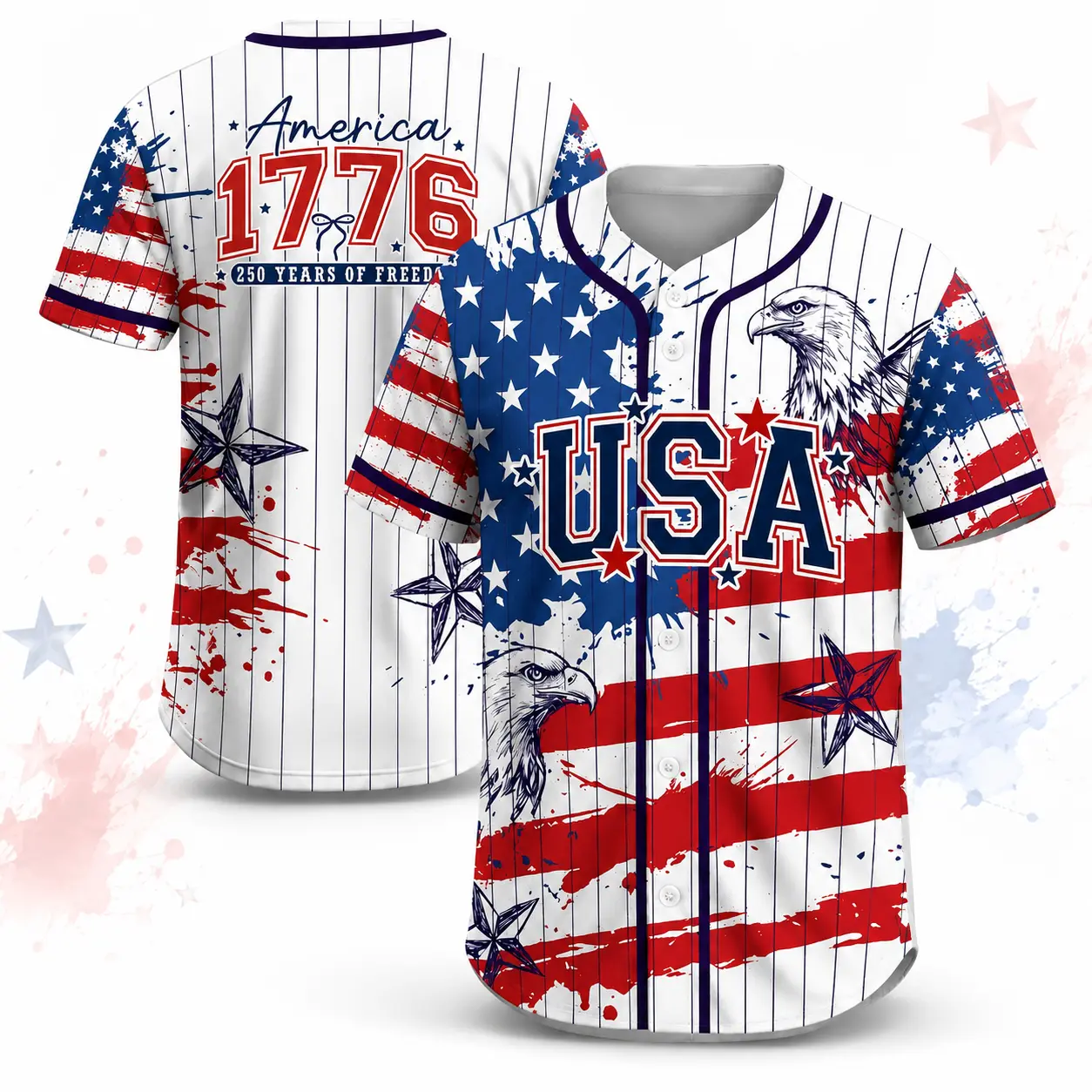 Men's Baseball & Softball Jersey - USA 250th Anniversary (1776-2026 Semiquincentennial), Patriotic Statue of Liberty Print, Unisex 4th of July Outfit, 2XL/4XL/5XL Sizes, Avoid Bleach, Breathable, Durable
