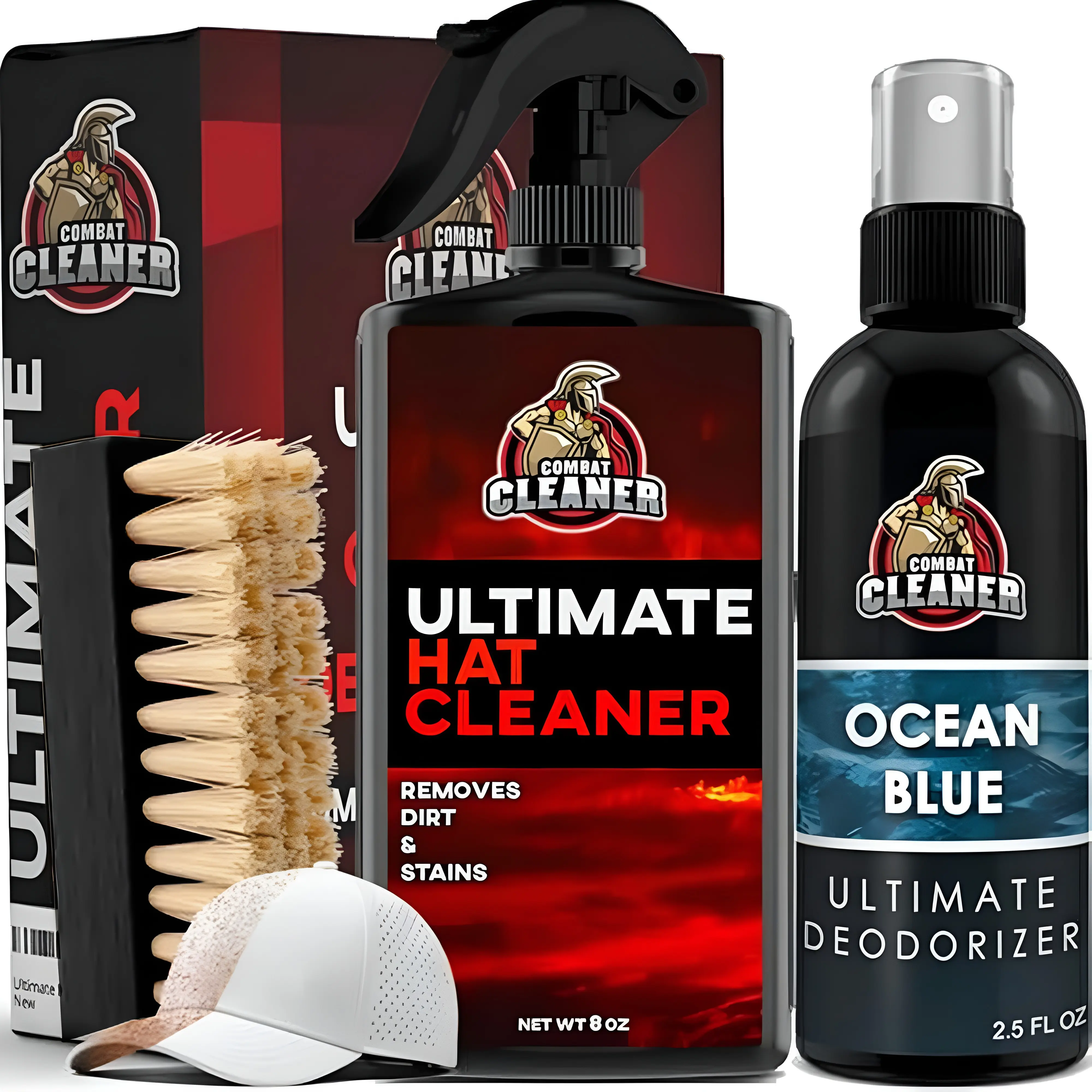 Combat Cleaner Hat Cleaning Kit - 3-Pack Stain Remover Tool with Spray for Baseball Caps, Cowboy Hats, Hat Stain Remover