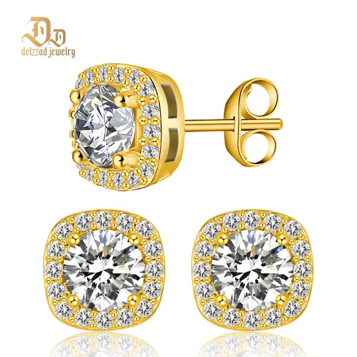 Delzzad S925 Halo Square Stud Earrings Synthetic Moissanite Earrings Birthday Anniversary Mother's Day Christmas Gifts for Men Women