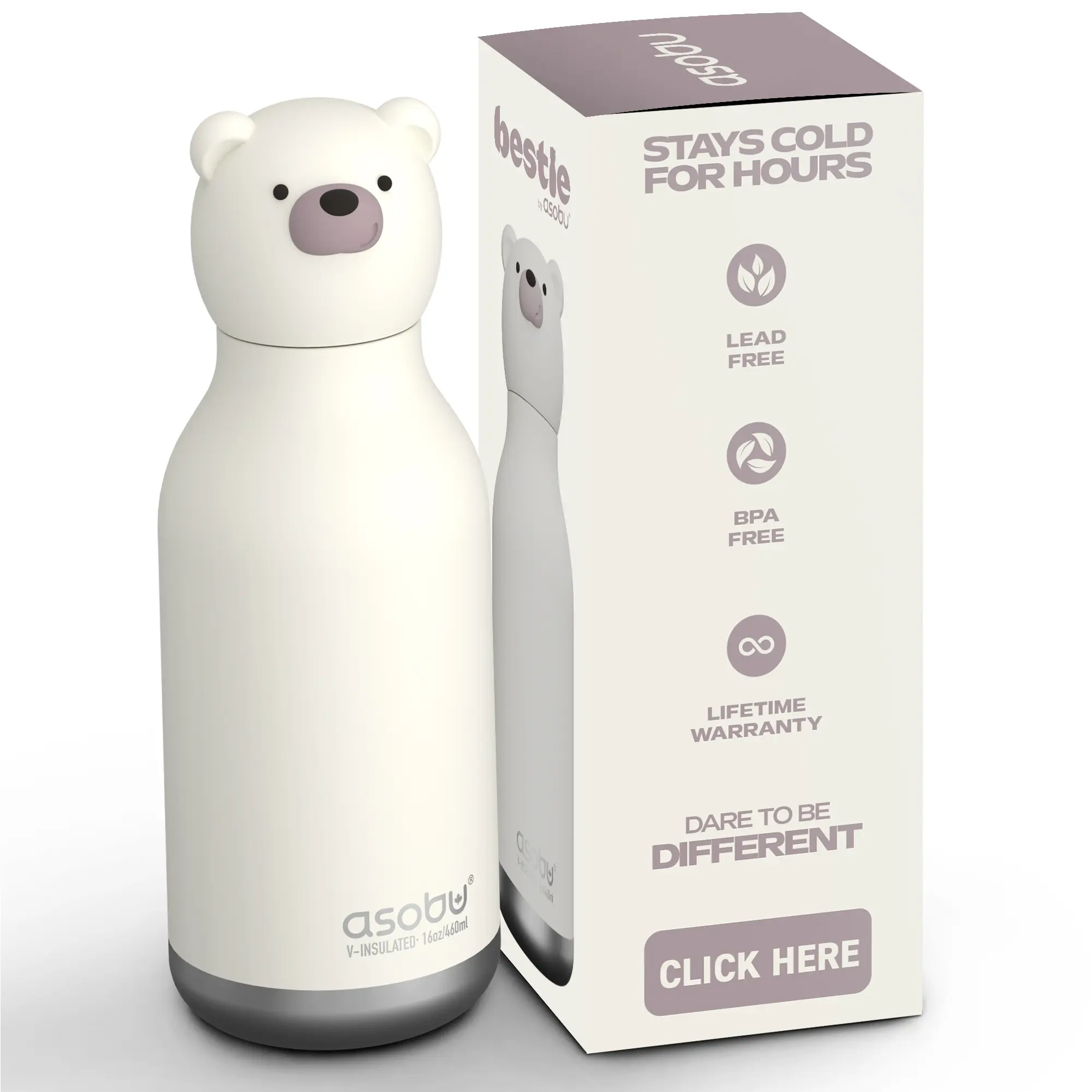 Asobu Bestie Reusable Stainless Steel Water Bottle with Straw, Kawaii Aesthetic Drinkware for Daily Use, Spill-Proof