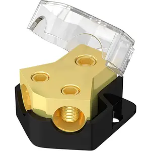 12V Power Distribution Block Car Audio 2 Way Ground Distribution Block 0/2/4 Gauge in 4/8/10 Gauge Out 12 Volt Amp Distribution Block Splitter for Marine Automotive Car Boat