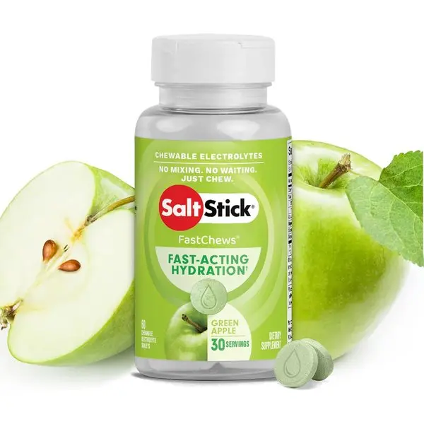 Electrolyte Fast Chew Tablets, 60 Count, Green Apple Flavor, Chewable Salt Tablets for Running, Hydration and Endurance Support