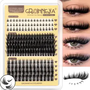 GROINNEYA 10 Rows, Volume Lashes, Fish Tail Eye Lashes Bottom & Upper Lashes Mixed Pack Spikes Faux Mink Eyelashes Cc Curl Lashes 3 Styles Fake Lashes 3 Rows Soft Clear Band, Suitable For Dates And Vocation