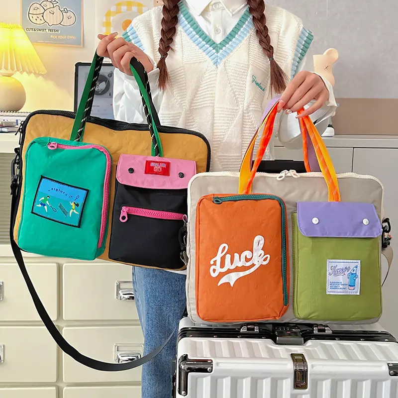 Large-capacity computer bag, dopamine color-blocking crossbody bag, dual-use travel bag, commuter portable shoulder tablet bag