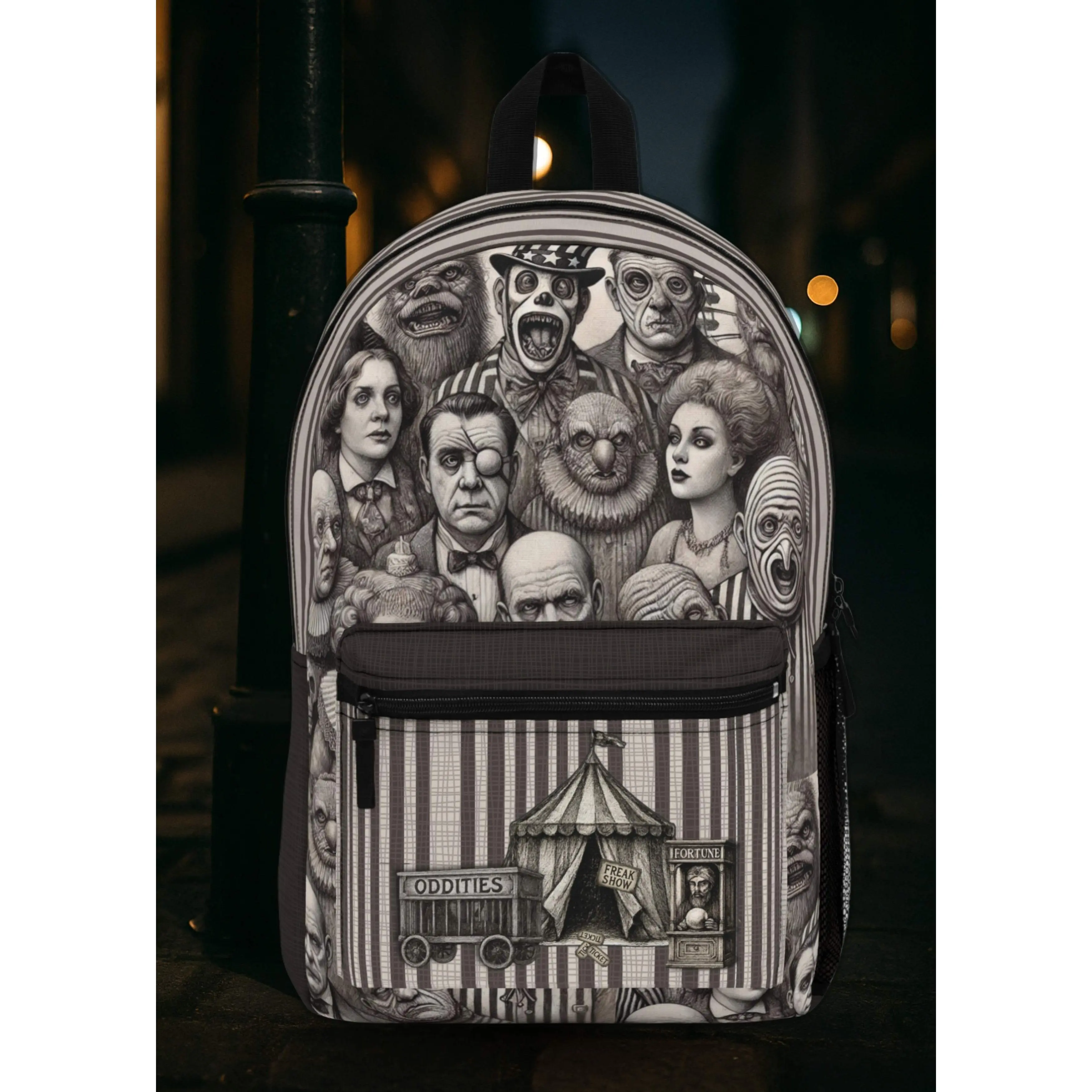 Freakshow Oddities Backpack – Gothic Carnival Horror Poly Canvas Bag 🎪🖤